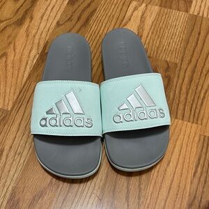 Adidas Light Green and Gray Slides